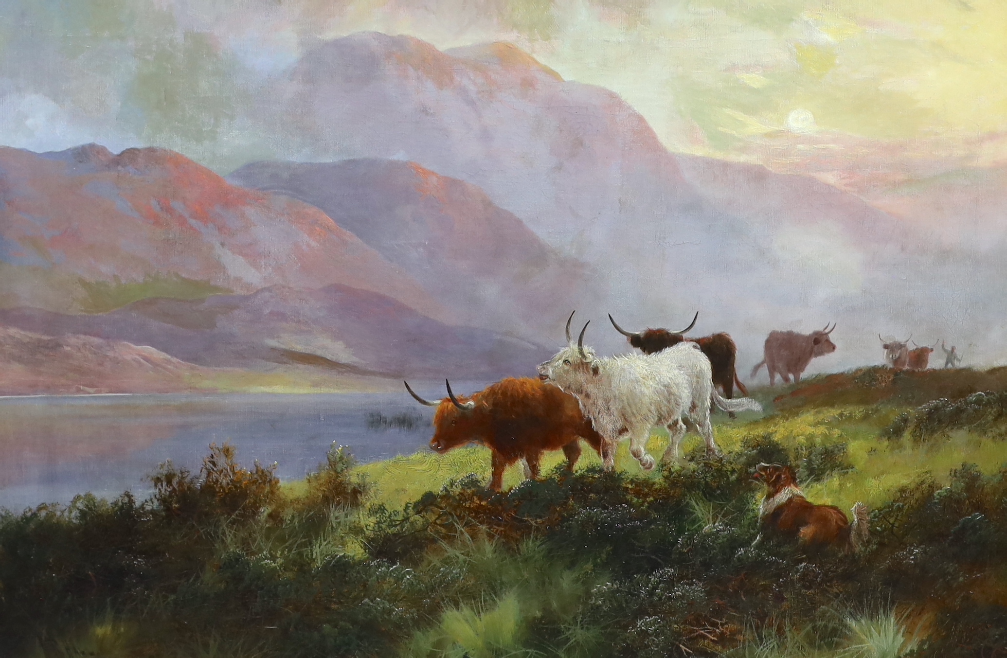 Henry R. Hall (British, 1859-1927), 'Gathering up the Cattle, Sunset Loch Eid', oil on canvas, 50 x 75cm